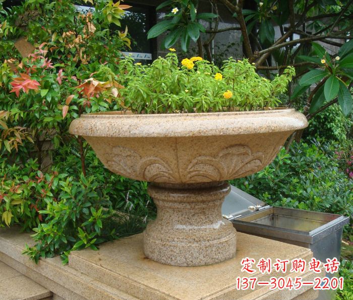 甘肃公园景观砂岩花盆石雕 (3)