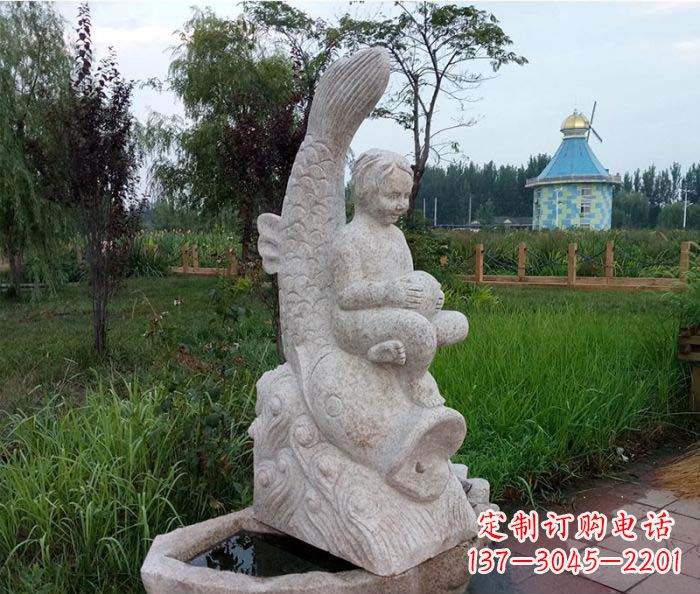 甘肃公园景观石雕鱼喷泉 (2)