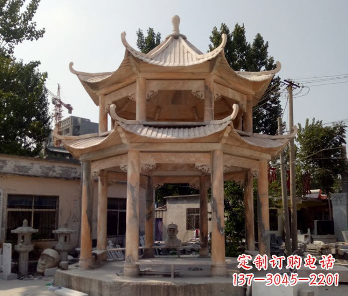 甘肃精美古典双层石凉亭雕塑