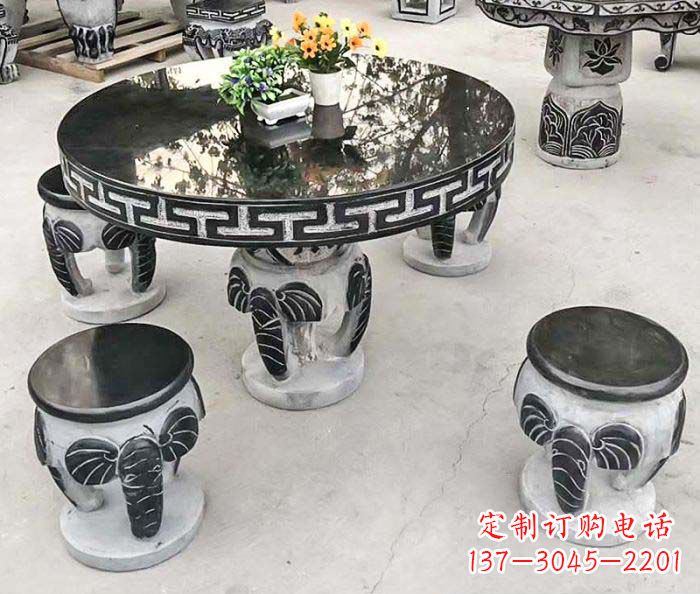 甘肃圆形桌凳石雕-为公园景观增添艺术气息