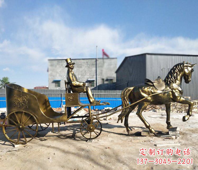 甘肃公园景观坐着马车的人物铜雕