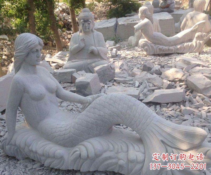 甘肃公园景区美人鱼石雕