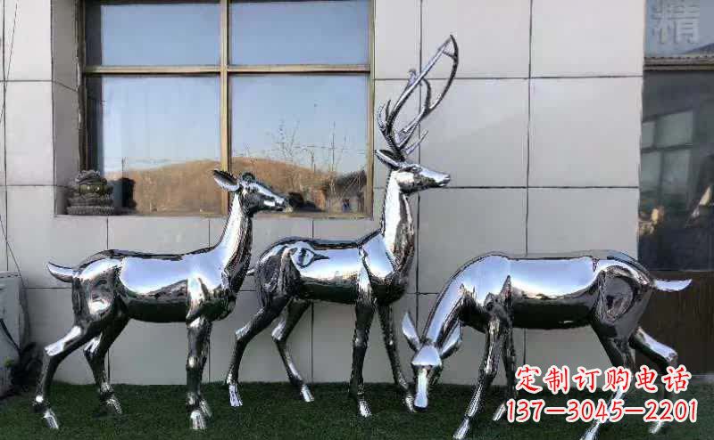 甘肃华丽风格镜面不锈钢动物鹿雕塑