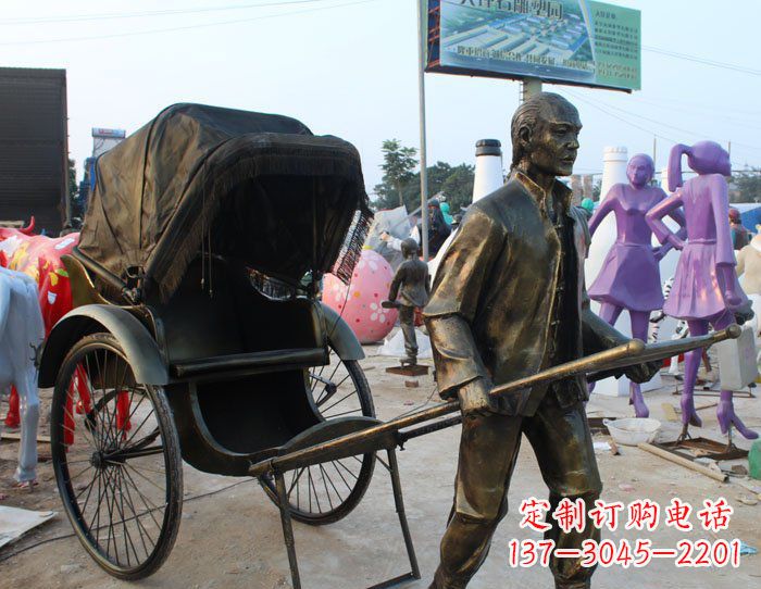 甘肃精致可爱的黄包车铜雕