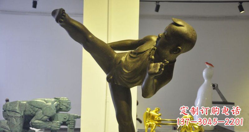 甘肃领雕塑男孩练功夫铜雕