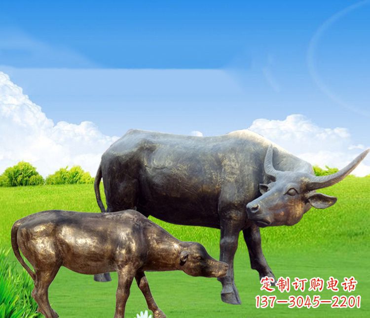 甘肃公园母子黄牛铜雕