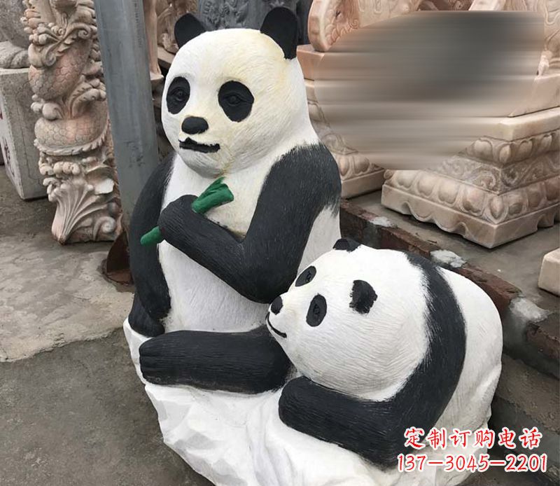 甘肃领雕塑——公园母子熊猫石雕