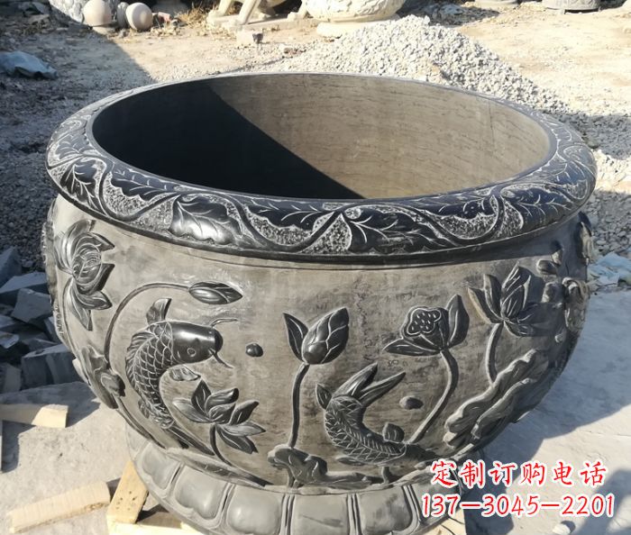 甘肃青石仿古雕塑荷花水缸