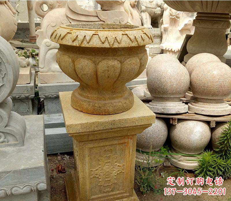 甘肃砂岩花盆景观石雕--美观多彩的室外装饰