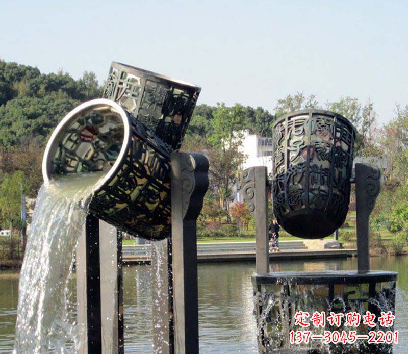 甘肃公园水缸喷泉铜雕