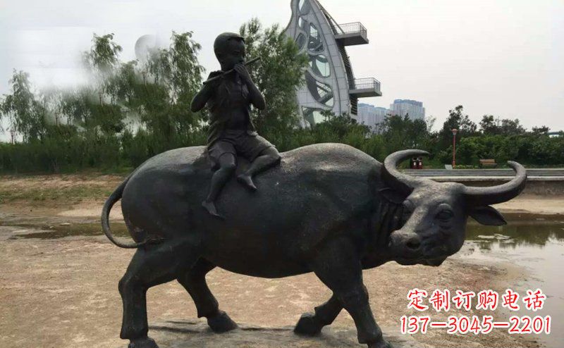 甘肃铜雕牧童与犊子雕塑