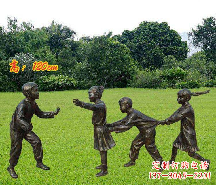 甘肃公园玩老鹰捉小鸡的儿童小品铜雕 (2)