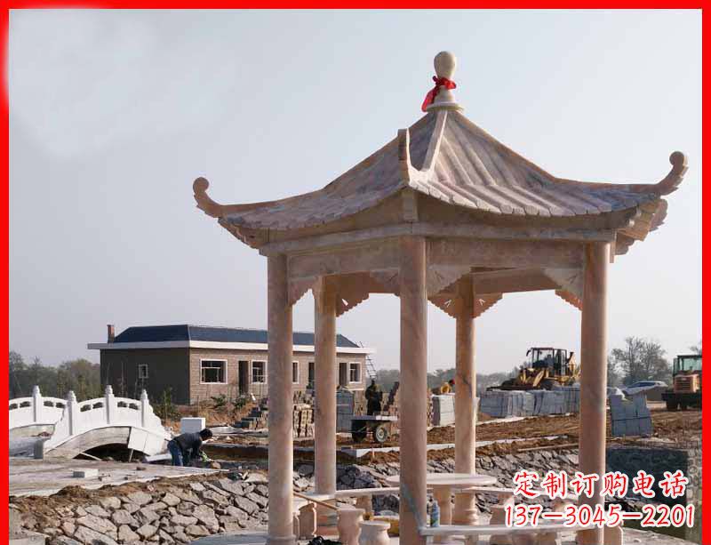 甘肃红六角石凉亭雕塑