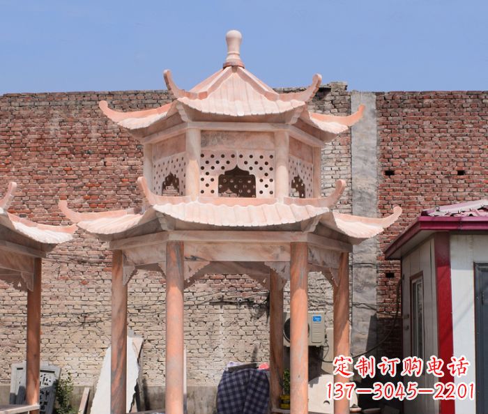 甘肃中领雕塑精致双层石头凉亭雕塑