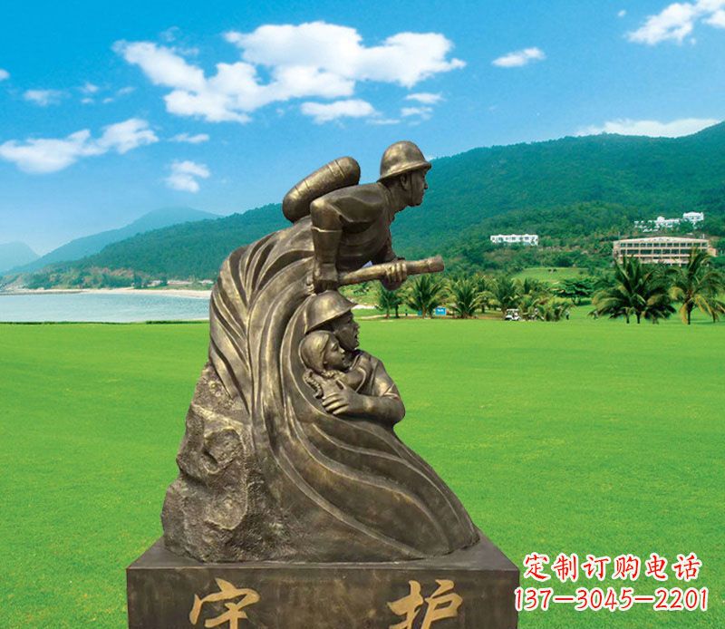 甘肃弘扬消防文化的消防员雕塑