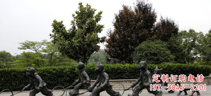 甘肃精美推铁圈小品铜雕,让小孩更加可爱