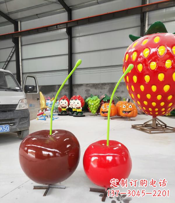 甘肃公园小区玻璃钢仿真樱桃水果雕塑
