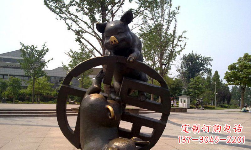 甘肃公园小猪动物铜雕 (2)