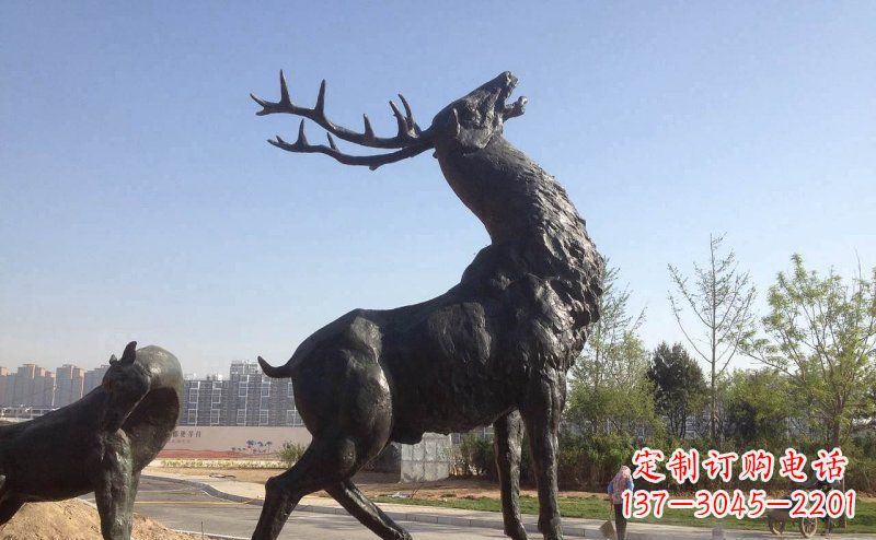 甘肃驯鹿精美铜雕