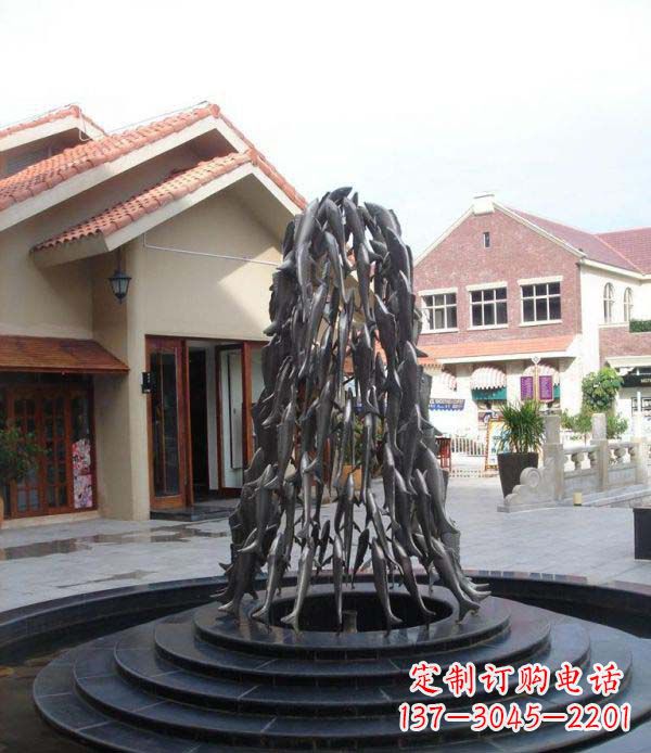 甘肃欢乐鱼群,喷泉铜雕