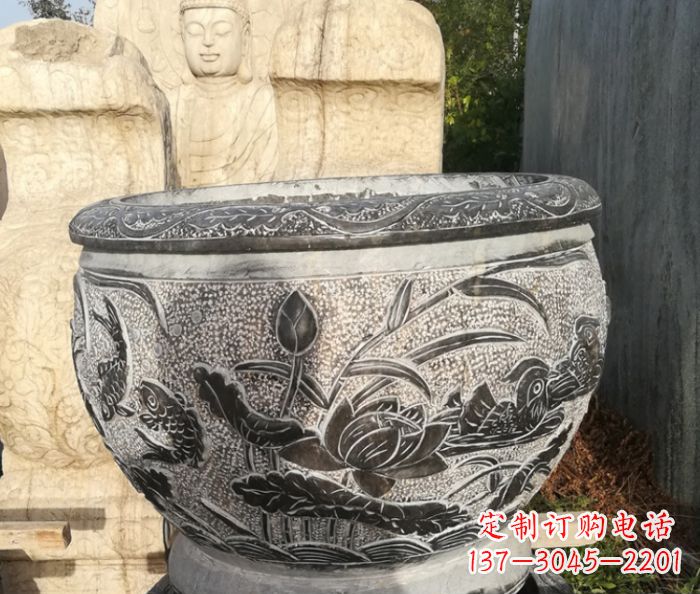 甘肃室内装饰用鸳鸯荷花浮雕水缸
