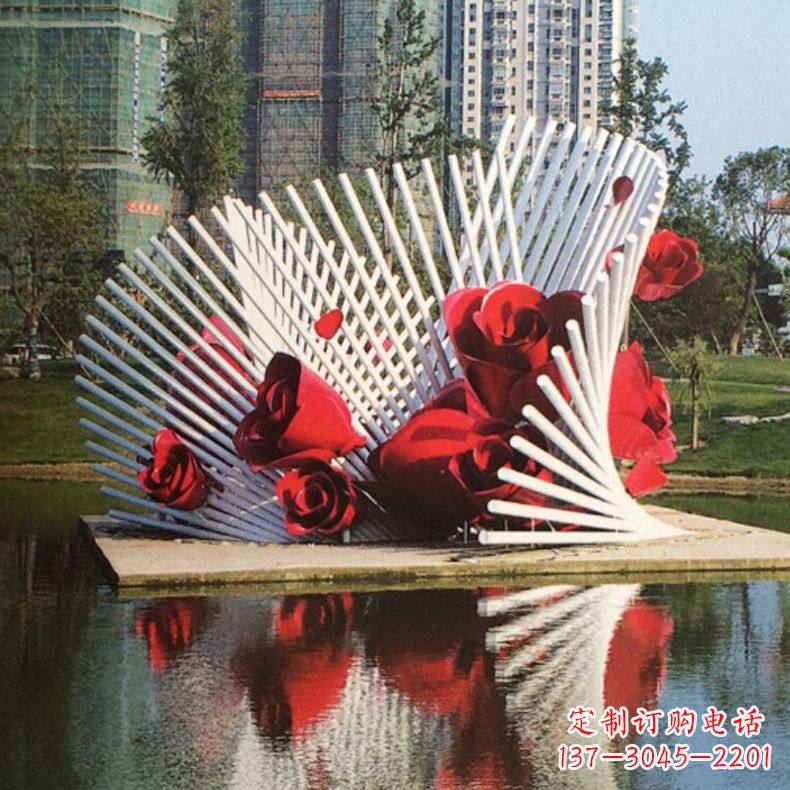甘肃公园园林玫瑰花不锈钢水景景观雕塑