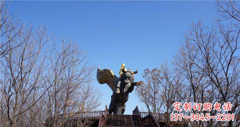 甘肃精美铜雕雕塑——可爱小男孩站在飞牛上
