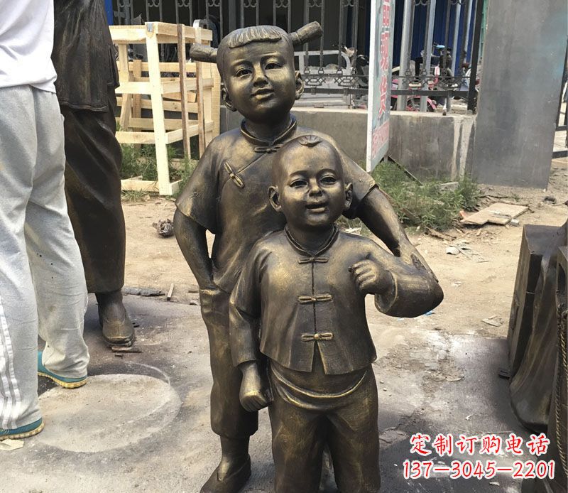 甘肃中领雕塑纯手工古典儿童铜雕