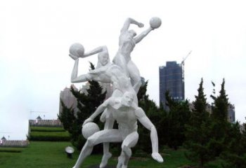 甘肃公园体育运动不锈钢网格打篮球人物雕塑