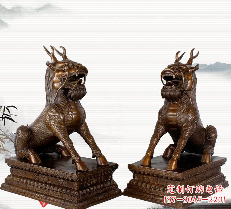甘肃古典神麒麟铜雕,馥玉臻品