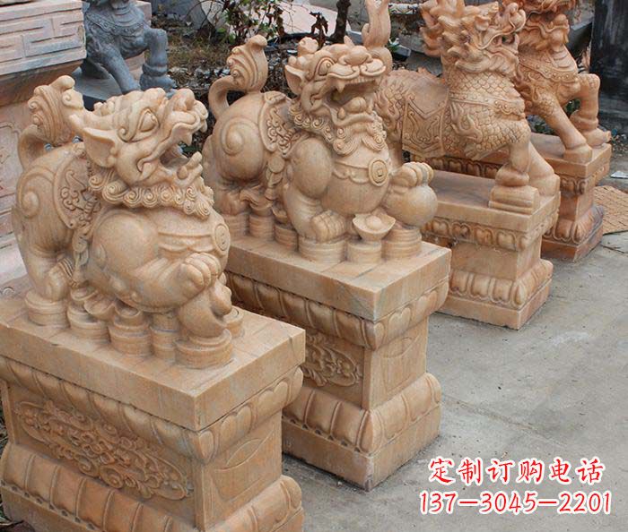 甘肃中领雕塑-古代神兽晚霞红貔貅石雕