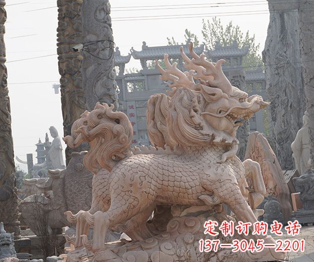 甘肃古代神兽晚霞红麒麟石雕