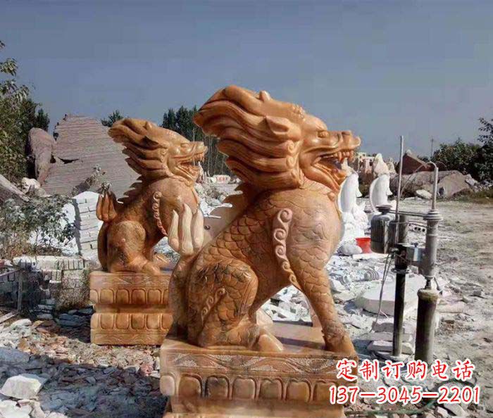 甘肃古代神兽晚霞红石雕麒麟
