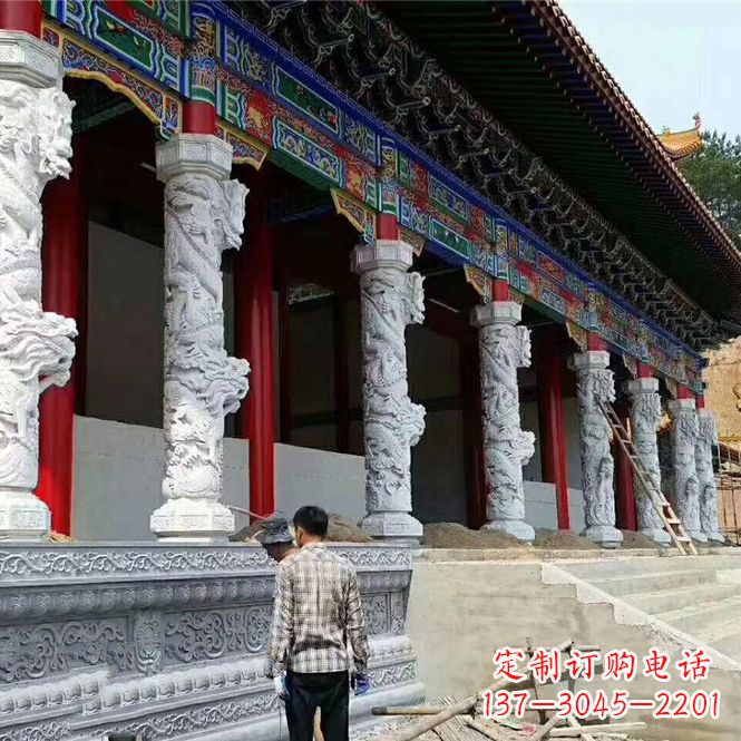 甘肃精美手工制作的精美古建汉白玉龙柱雕塑