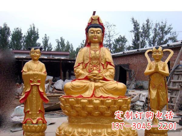 甘肃财运旺旺,观音童子龙女铜雕