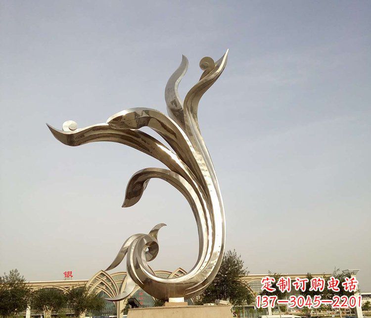 甘肃广场不锈钢抽象金凤凰雕塑