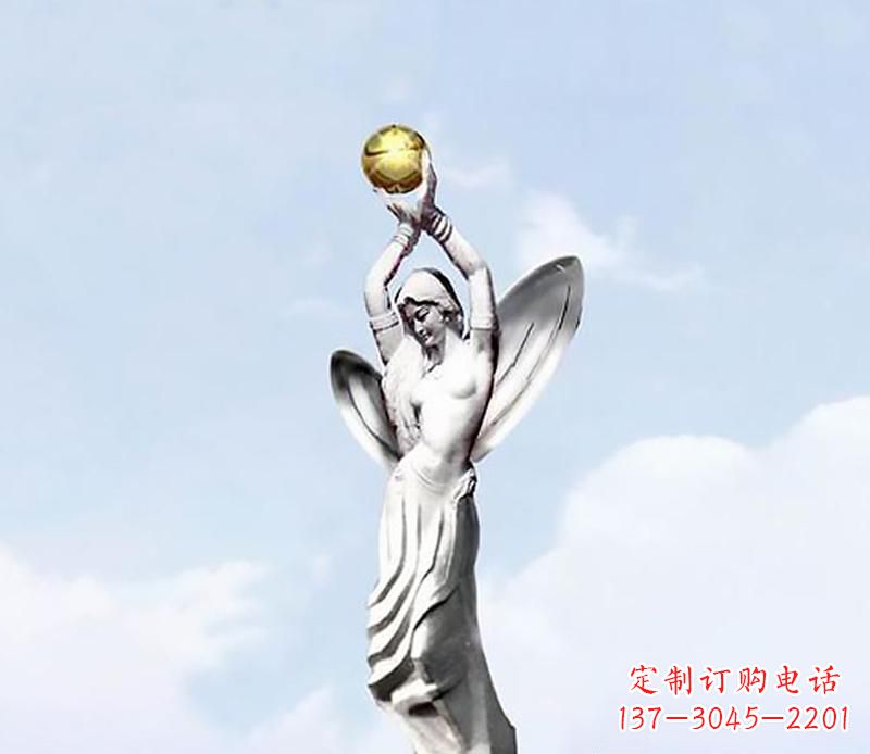 甘肃精美的不锈钢女人双手捧球雕塑