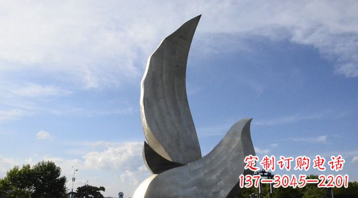 甘肃广场不锈钢大型抽象和平鸽雕塑