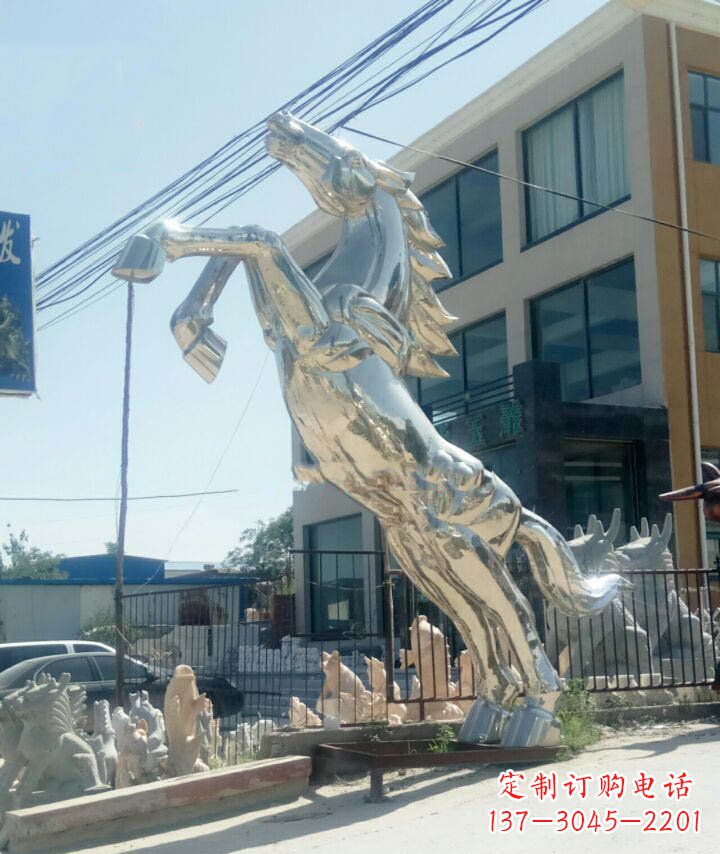 甘肃广场不锈钢大型立马动物雕塑