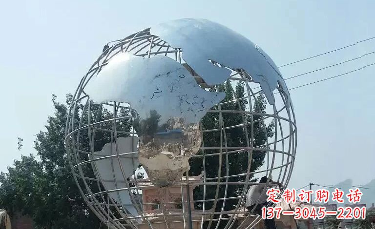 甘肃广场不锈钢地球仪雕塑 (2)