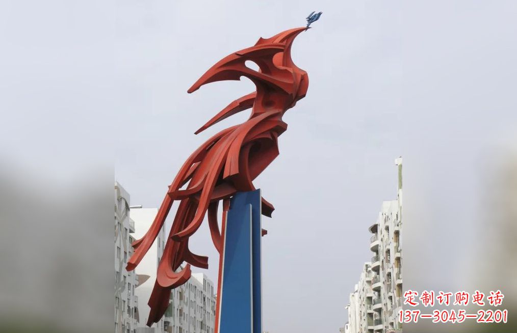 甘肃中领雕塑制作,精美不锈钢凤凰抽象雕塑