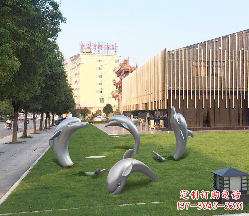 甘肃广场不锈钢海豚摆件雕塑