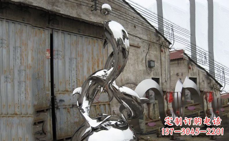 甘肃广场不锈钢海豚雕塑