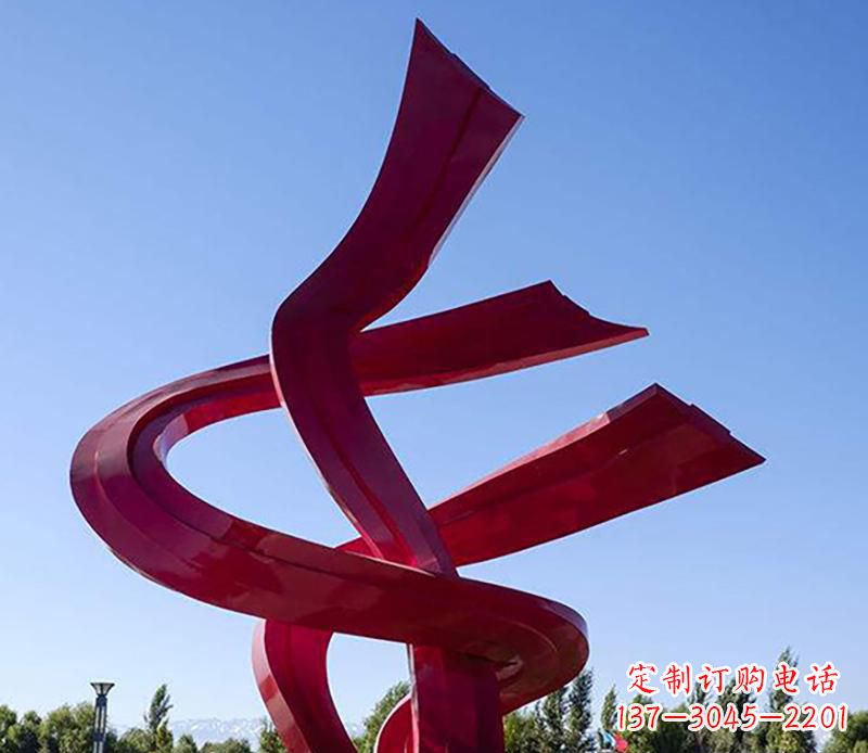 甘肃广场不锈钢红飘带景观雕塑