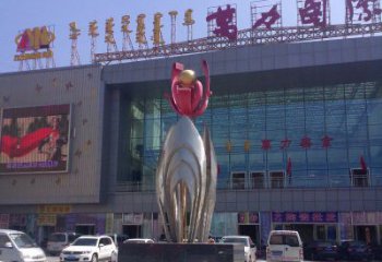 甘肃广场不锈钢大型花朵雕塑 (2)