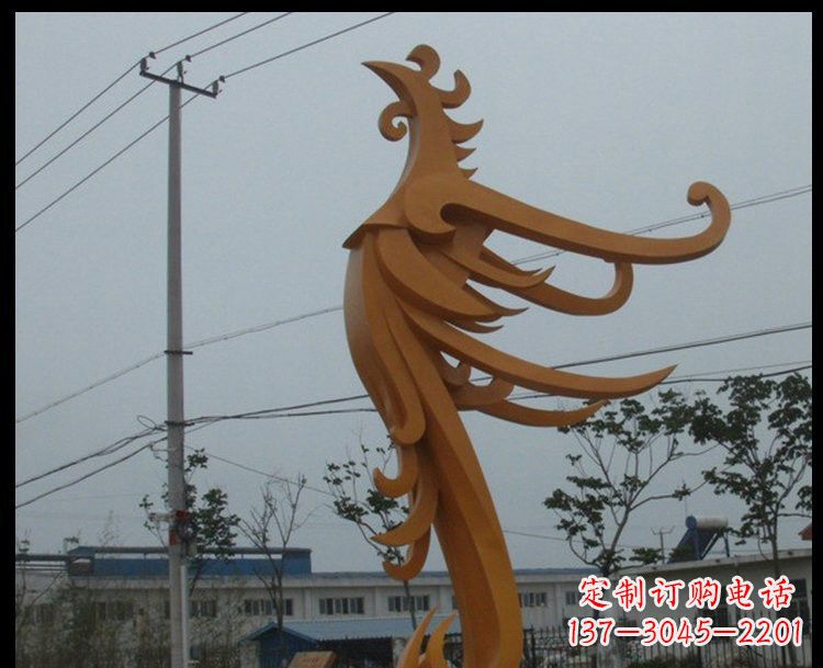 甘肃新中式风格不锈钢金色凤凰雕塑