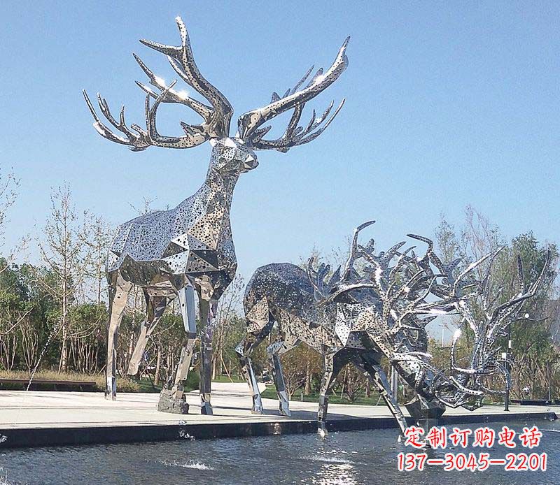 甘肃优雅而古典的不锈钢梅花鹿摆件雕塑