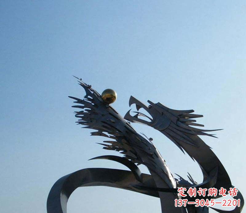 甘肃中领雕塑-不锈钢龙吞球抽象雕塑