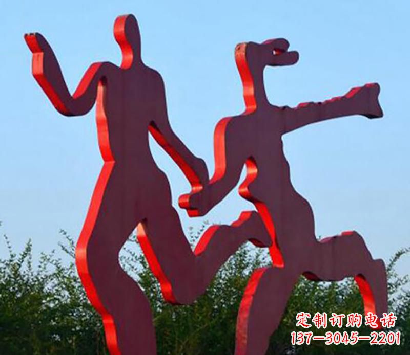 甘肃广场不锈钢情侣跑步雕塑