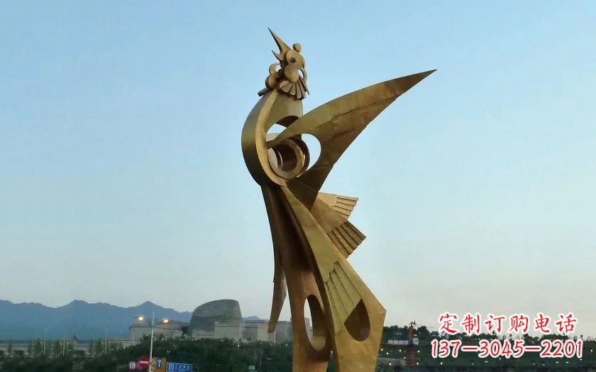 甘肃中领雕塑出品古典典雅不锈钢凤凰雕塑